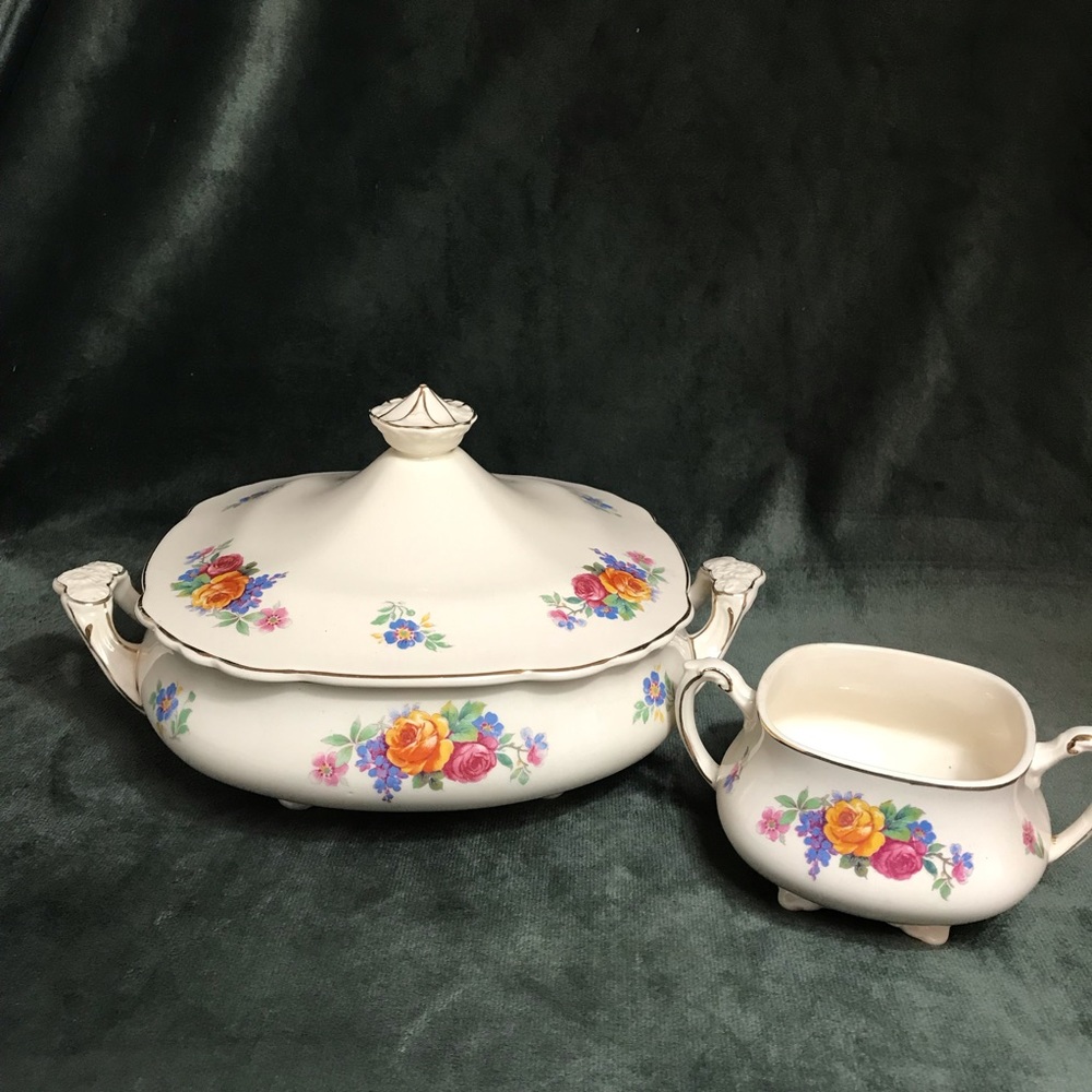 Antique Wedgewood Mary Stuart Serving Dish with a lid and sugar bowl (no lid)